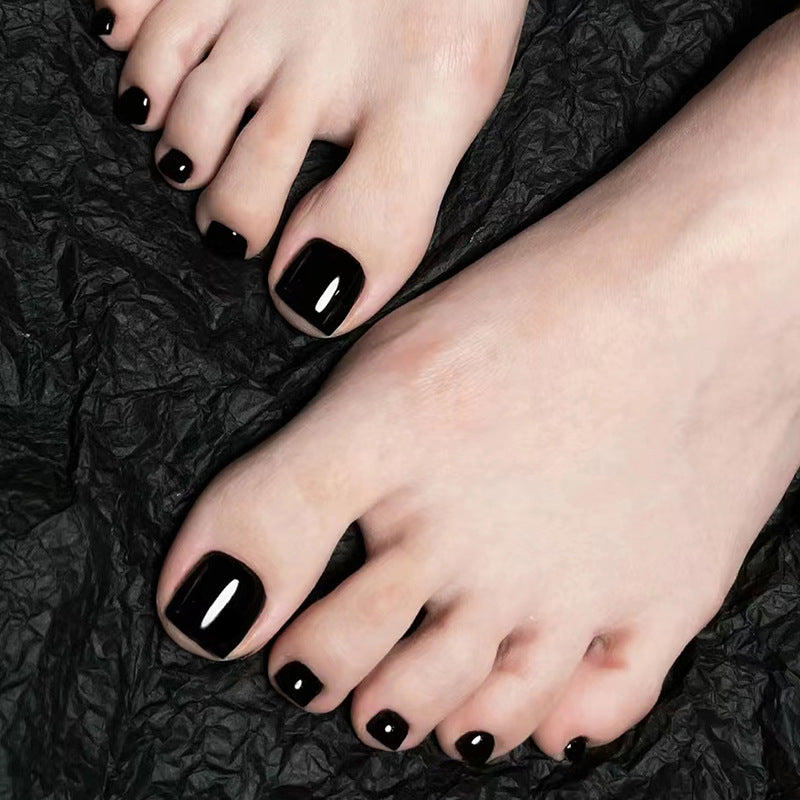 Blanc, frais et élégant ; noir brillant à effet huileux — ongles press-on pour orteils, modèles d'ongles press-on, nail art Spice Girl.｜365nails