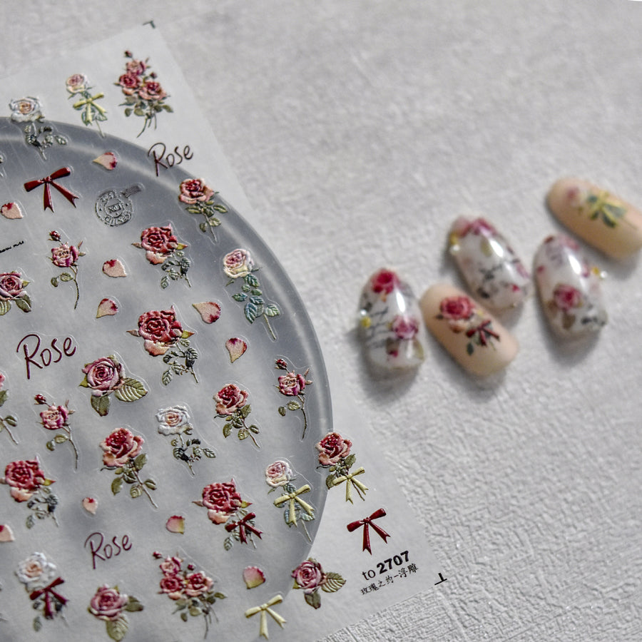 Vintage Rose Collection: "Romantic Bloom" – 3D Embossed Nail Sticker