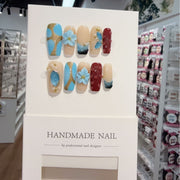 365nails: "하늘빛 꽃" – 3D 꽃 마블 수제 아몬드형 네일