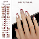 365nails Minimalist: "Ruby Cat Eye French" – Medium Almond Press On Nails (30pcs)