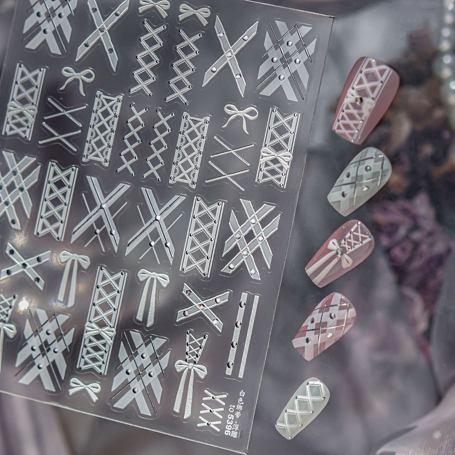 White Lace-Up & Bow: "Bridal Ballet" – 3D Nail Sticker