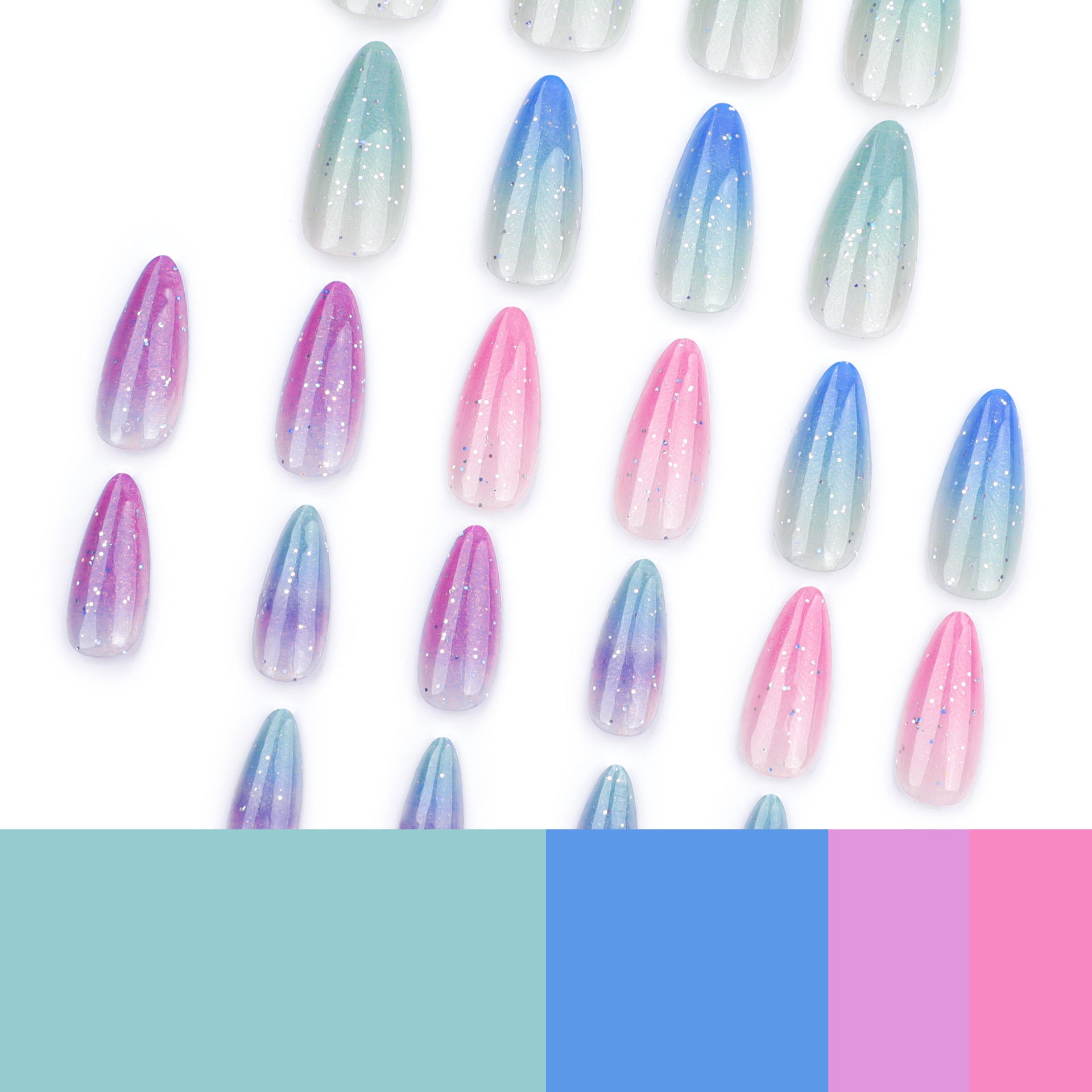 Colorful gradual change wearing nail sequins fake nails pearlescent cat eye nail art   nail patch wholesale｜365nails