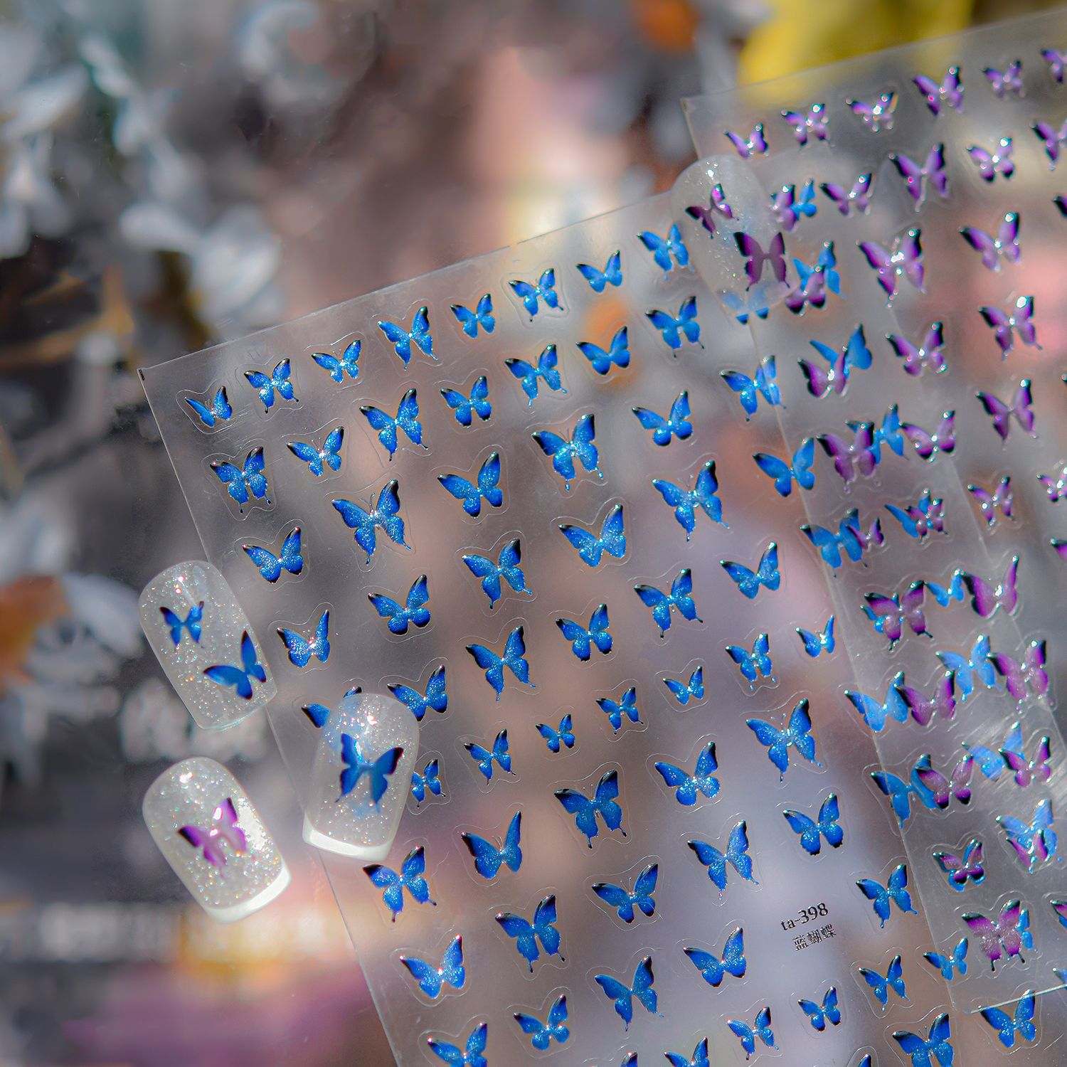 Mini Blue Butterfly: "Azure Flutter" – 5D Embossed Nail Sticker