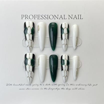 handmade real shot] New press-on nails snakehead nail art advanced light luxury super white nail art tall temperament | 365nails