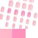 Simple French white  blush 3D flower  short square fake nail piece wholesale｜365nails