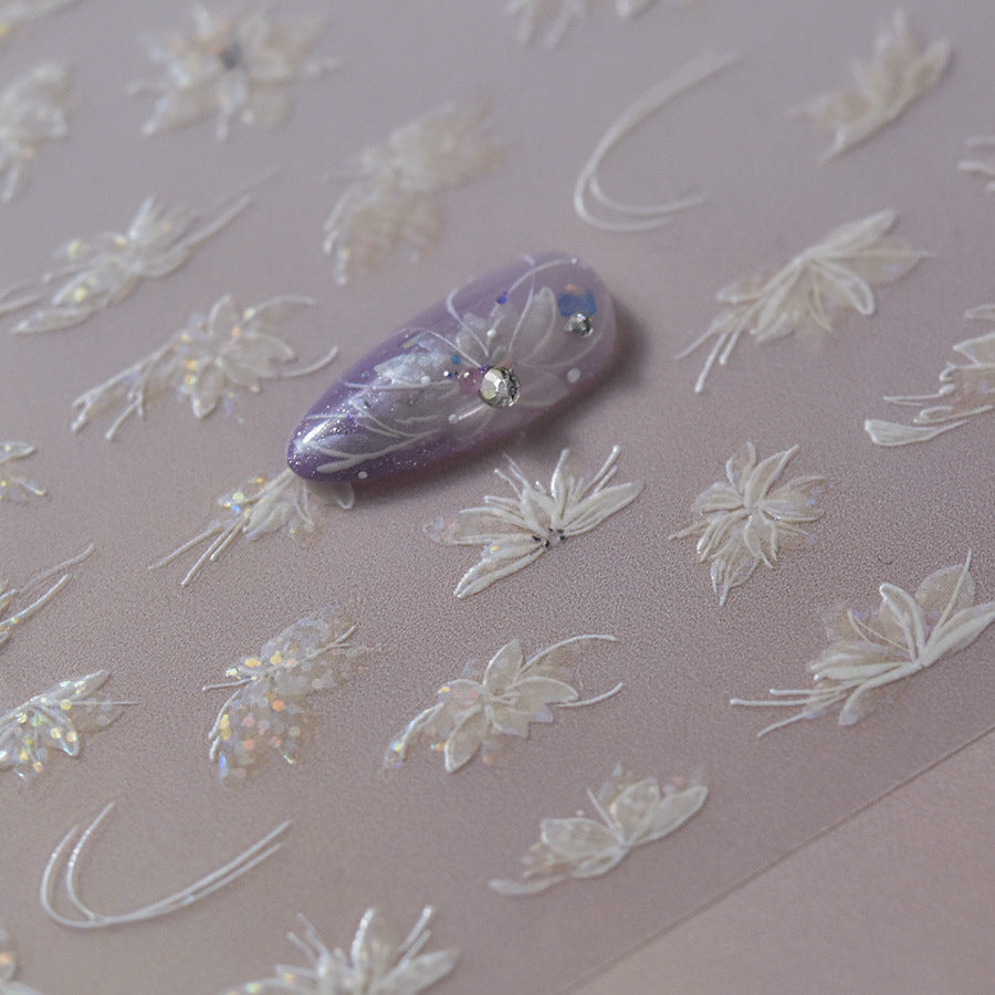 White Snowflake & Butterfly Nail Stickers – 3D Embossed Crystal Set