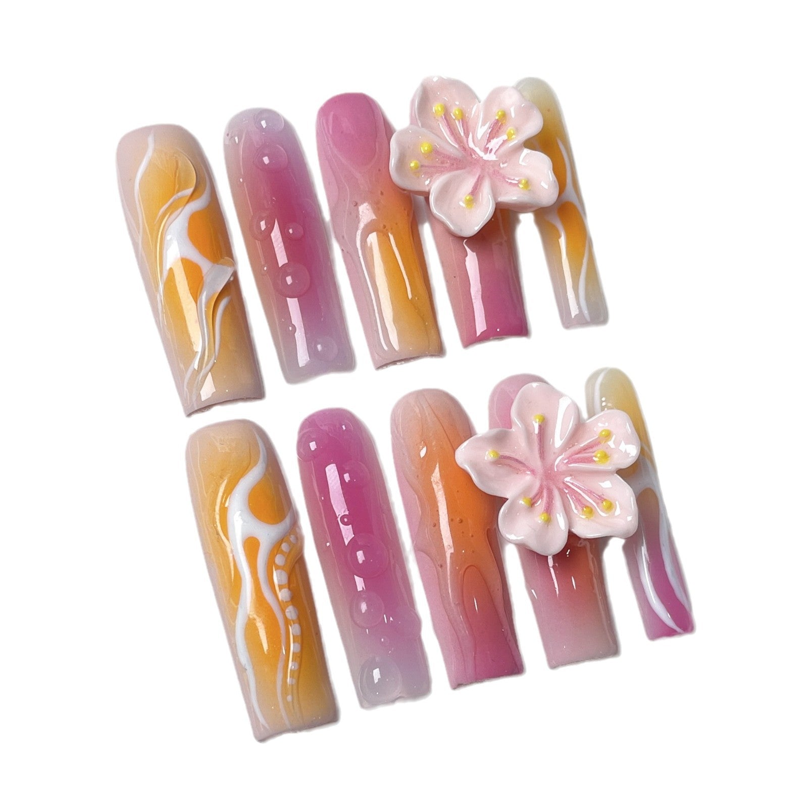 Handmade Press-on Nails gradual change blush hand-painted nail patch    water pipe nail｜365nails