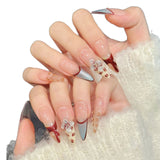 Red Silver Glitter Floral Press On Nails