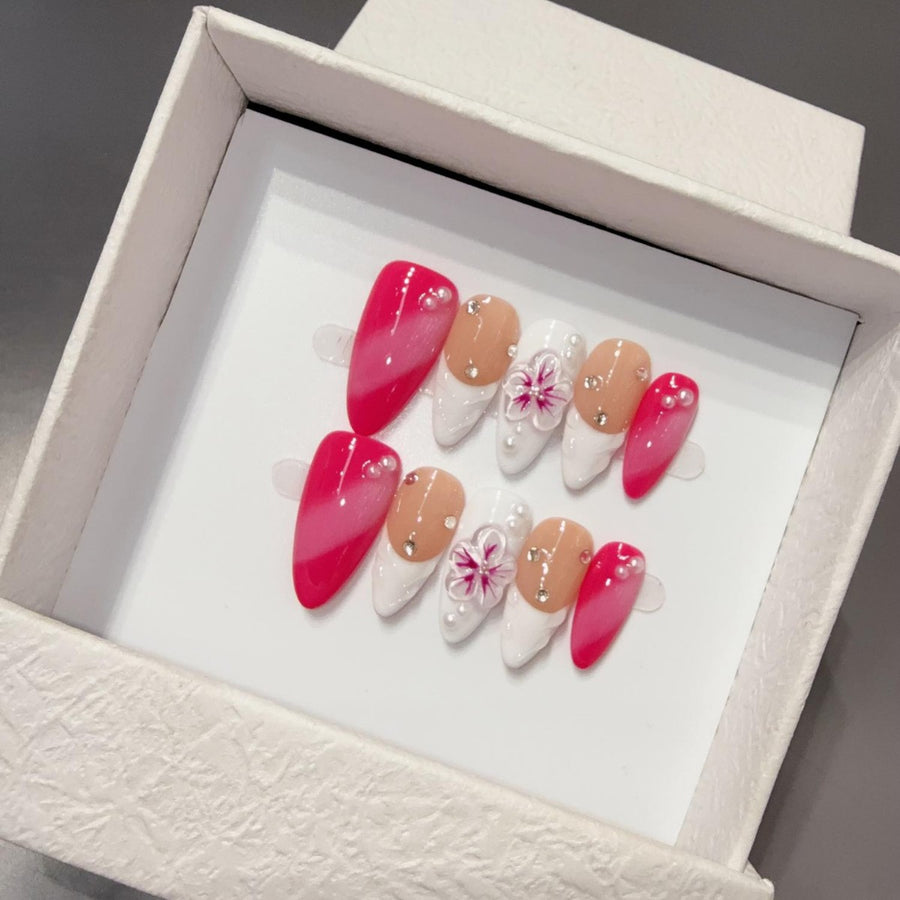 365nails: "Crimson Bloom" – 3D Floral Handmade Stiletto Nails