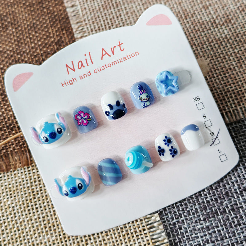 365nails-Stitch Kids Series: "Blue Alien Adventure" – Short Square Kids Nail Art