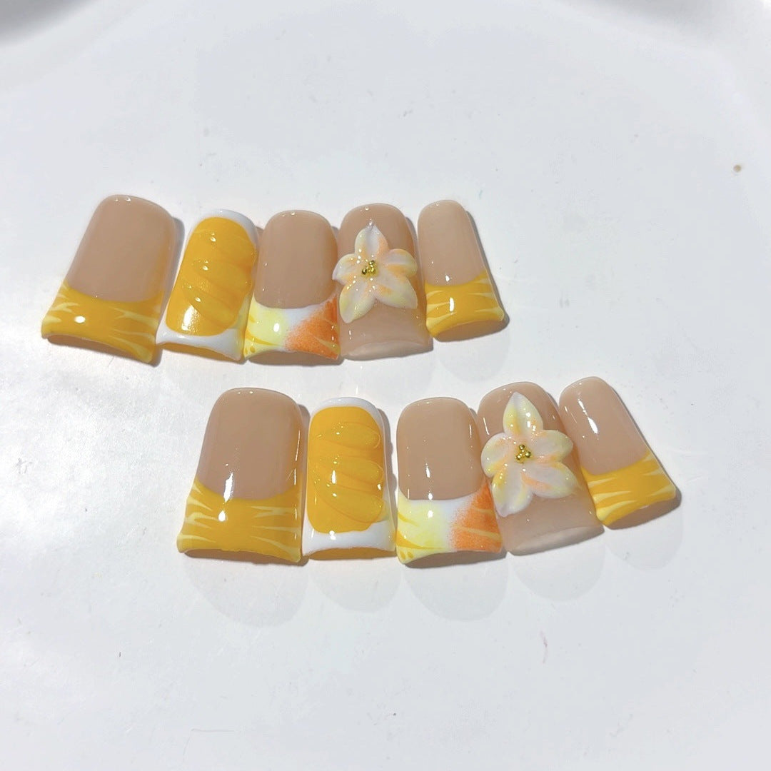 Mango Tango: "Tropical Bloom" – Unhas Postiças Quadradas Curtas