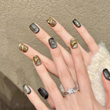Black Gold Gradient Bow Star Elegant Press On Nails