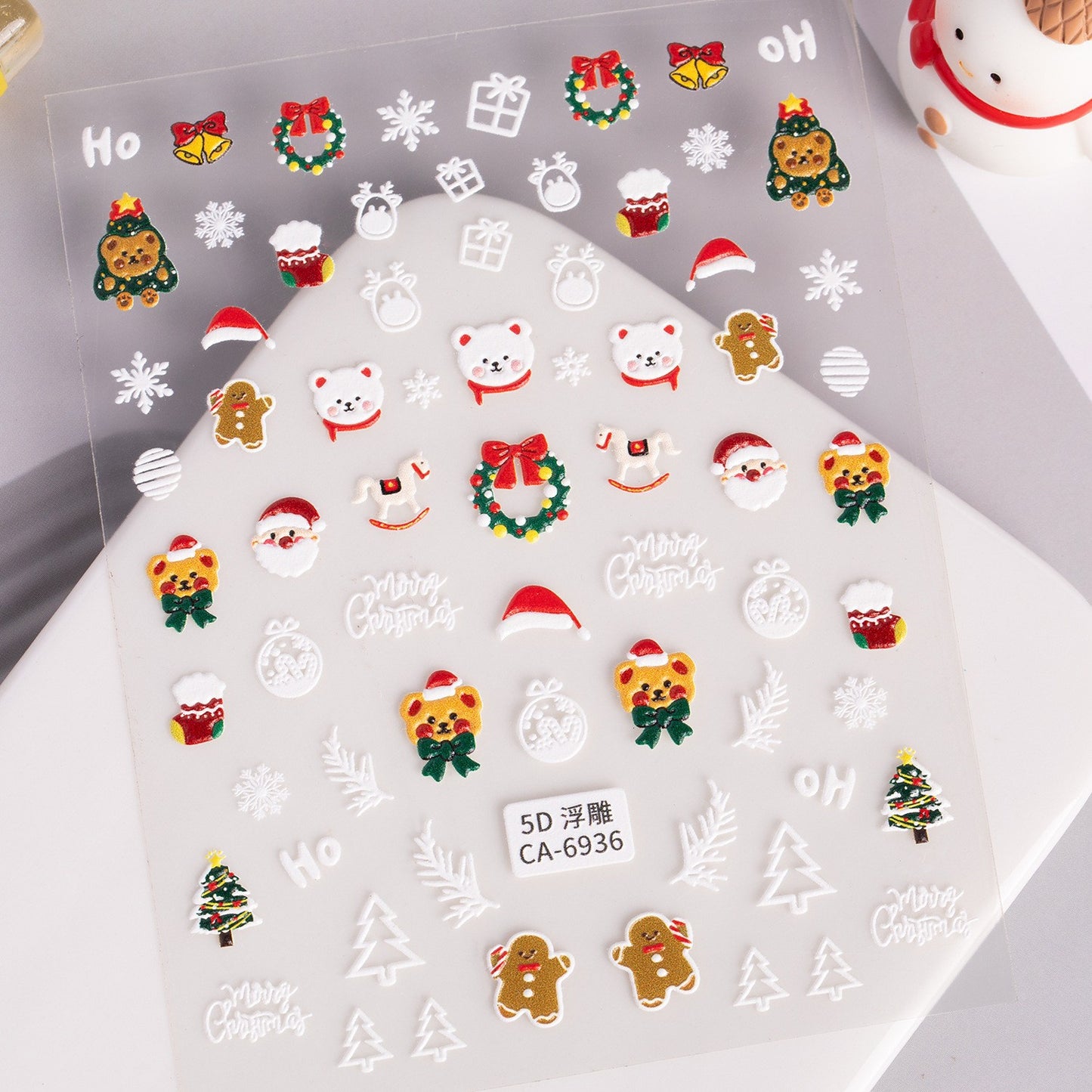 Christmas Atmosphere Nail Art Sticker 5D Embossed Three-dimensional Santa Elk Nail Sticker Ornament CA