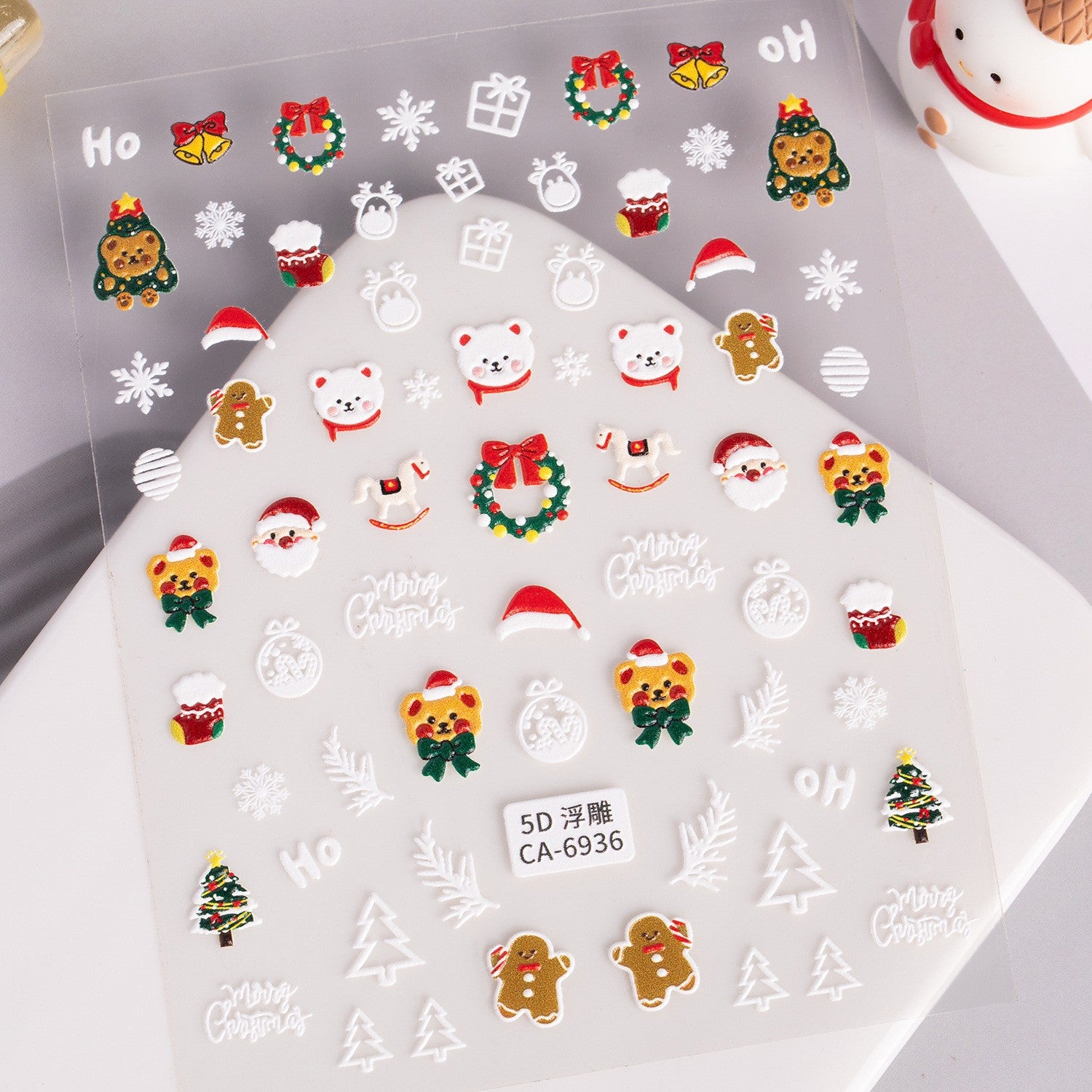 Christmas Atmosphere Nail Art Sticker 5D Embossed Three-dimensional Santa Elk Nail Sticker Ornament CA