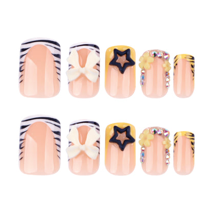 French zebra pattern  medium and short square nail ｜365nails