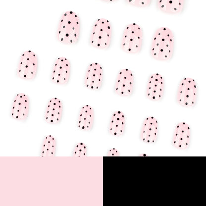Black dots short round sweet naked powder glossy press-on nails