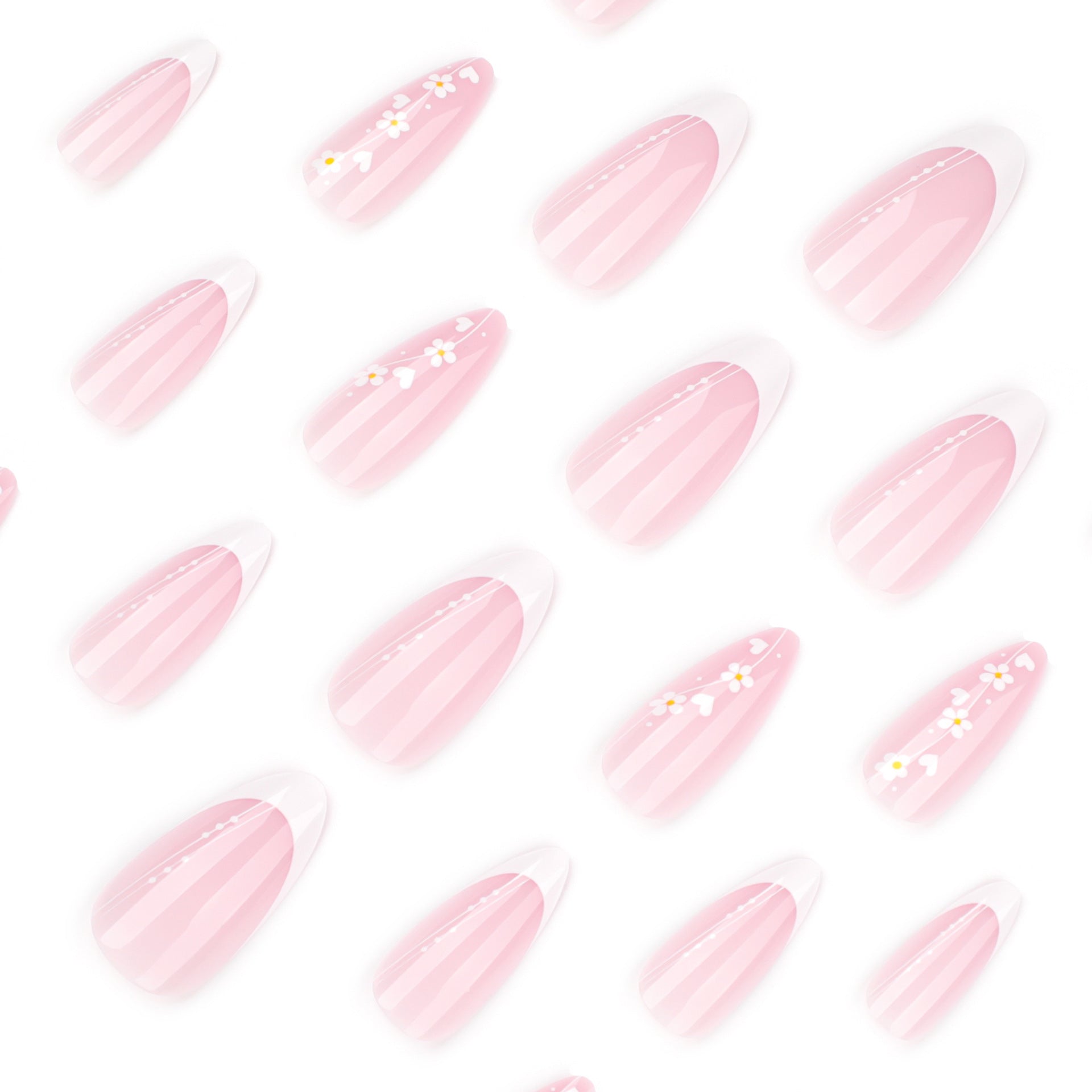 簡約清新花朵美甲貼膜 短款杏仁形法式白穿戴甲貼膜｜365nails