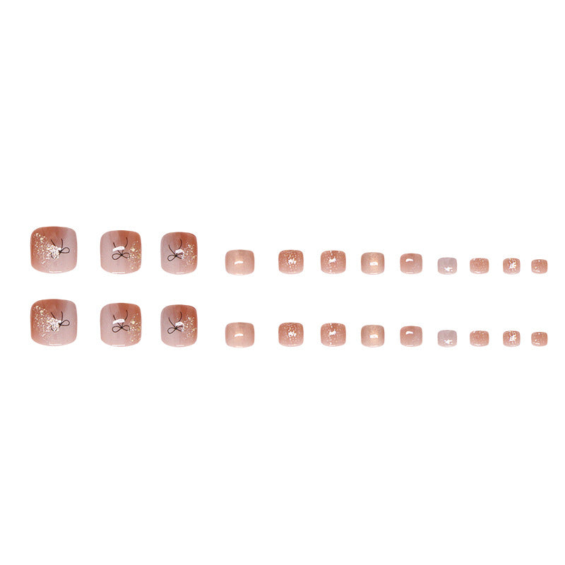 Marrón claro, blanco leche, difuminado, línea fina, lazo, uñas postizas versátiles, extraíbles, 24 piezas ｜365nails