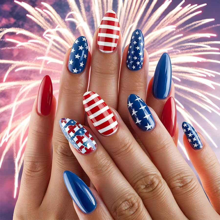 365nails: Independence Day Dazzling Star-Stripes Press-On Nails