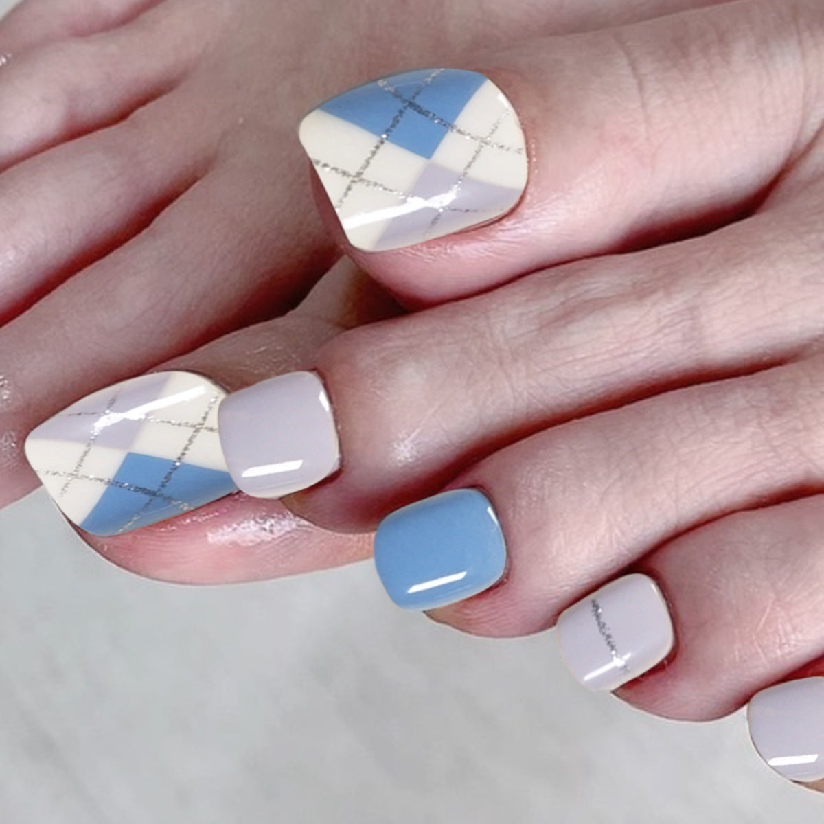 Morandi色系藍白腳甲成品 可拆式甲片｜365nails