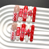Red Gradient Floral Cross Statement Press On Nails