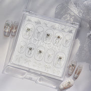 Pearl Bow & Lace Embroidery: "Bridal Crystal Charm" – 5D Embossed Nail Sticker