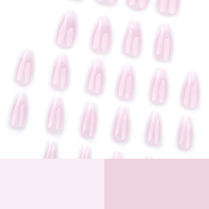 Peça de unha vestível com mudança gradual rosa e branca, minimalista, destacável, arte de unha curta amêndoa, repetível, atacado ｜365nails