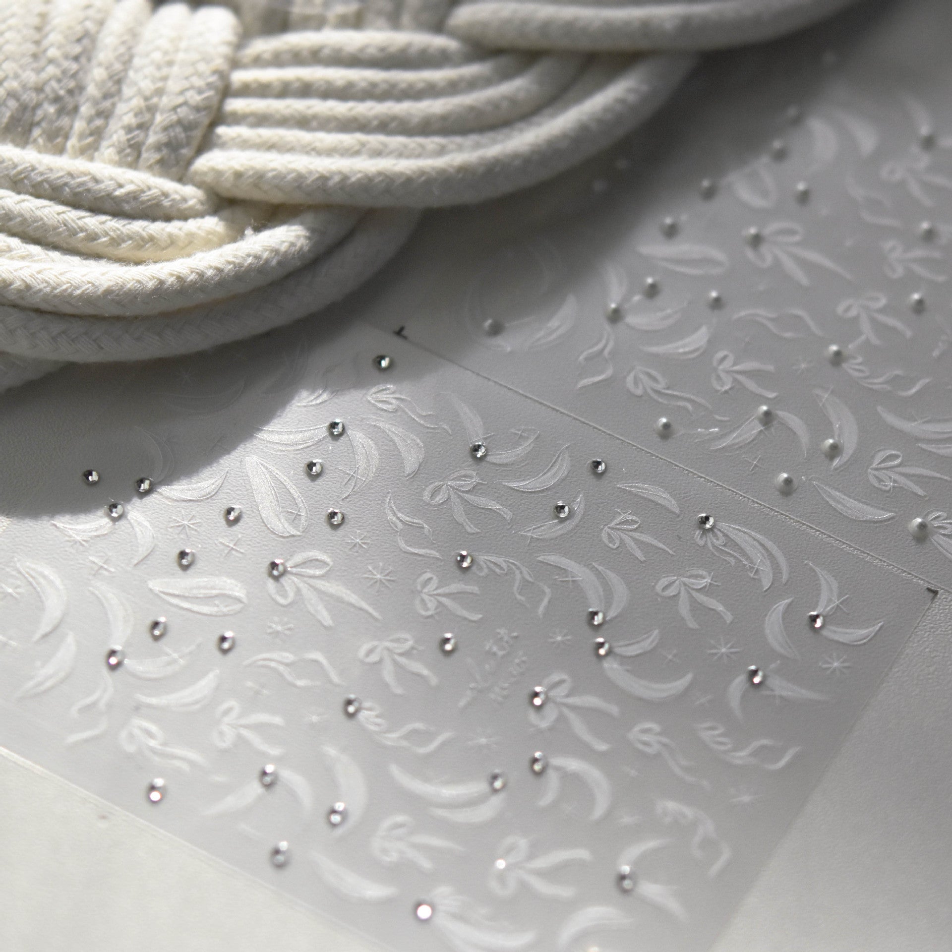 White Embossed Floral & Pearl: "Bridal Elegance" – 5D Embossed Nail Sticker