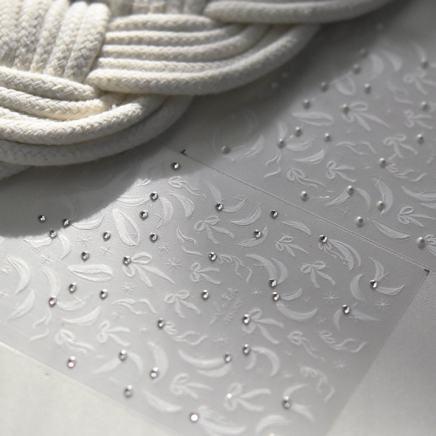 White Embossed Floral & Pearl: "Bridal Elegance" – 5D Embossed Nail Sticker
