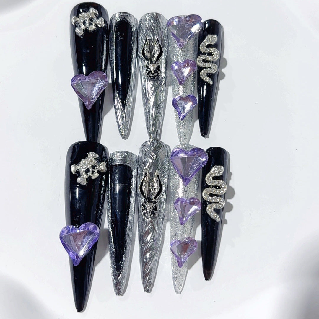 Purple Heart Crystal Gothic Press On Nails