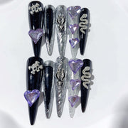 Purple Heart Crystal Gothic Press On Nails