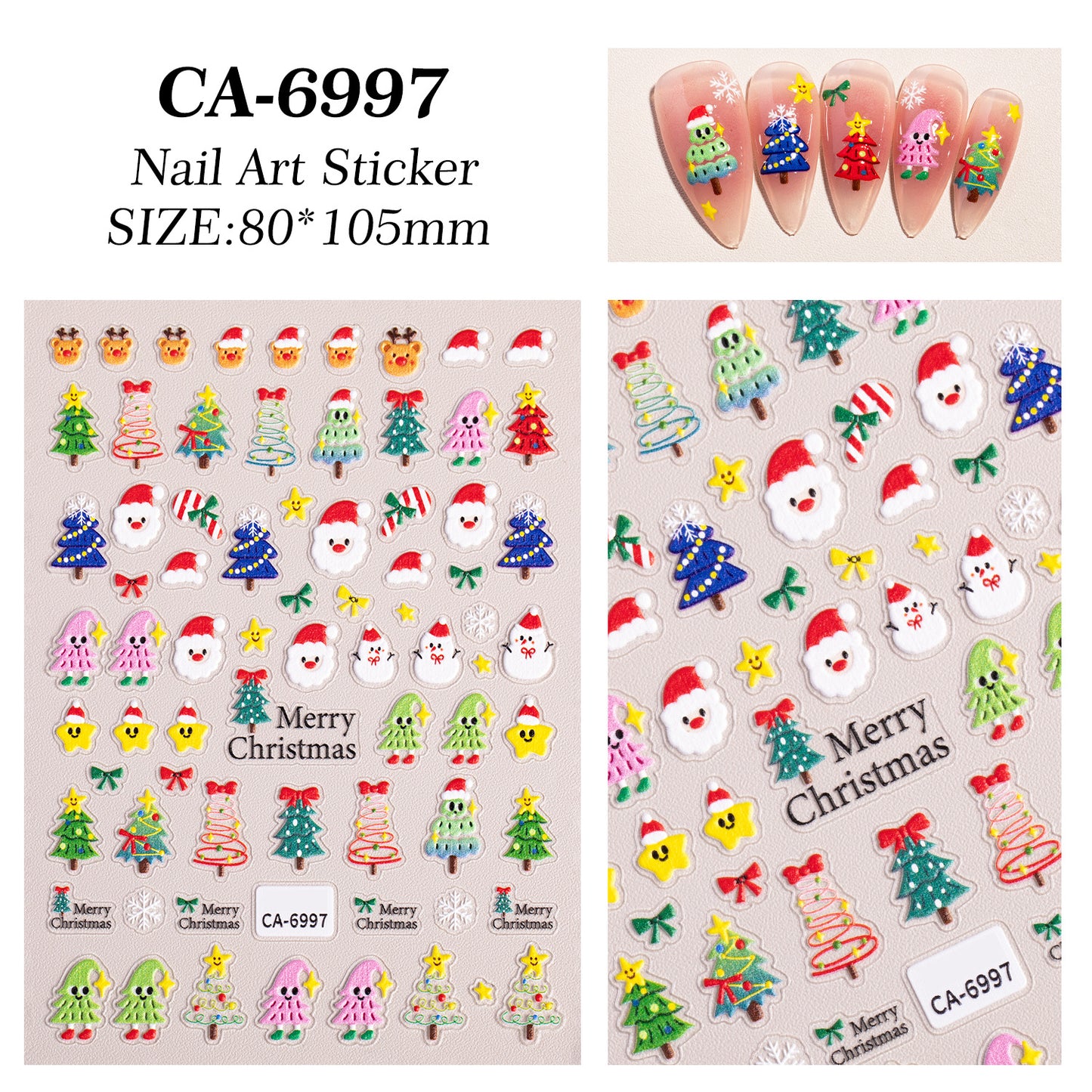 Christmas series nail art sticker 5D relief three-dimensional snowman Christmas tree DIY nail sticker jewelry CA model