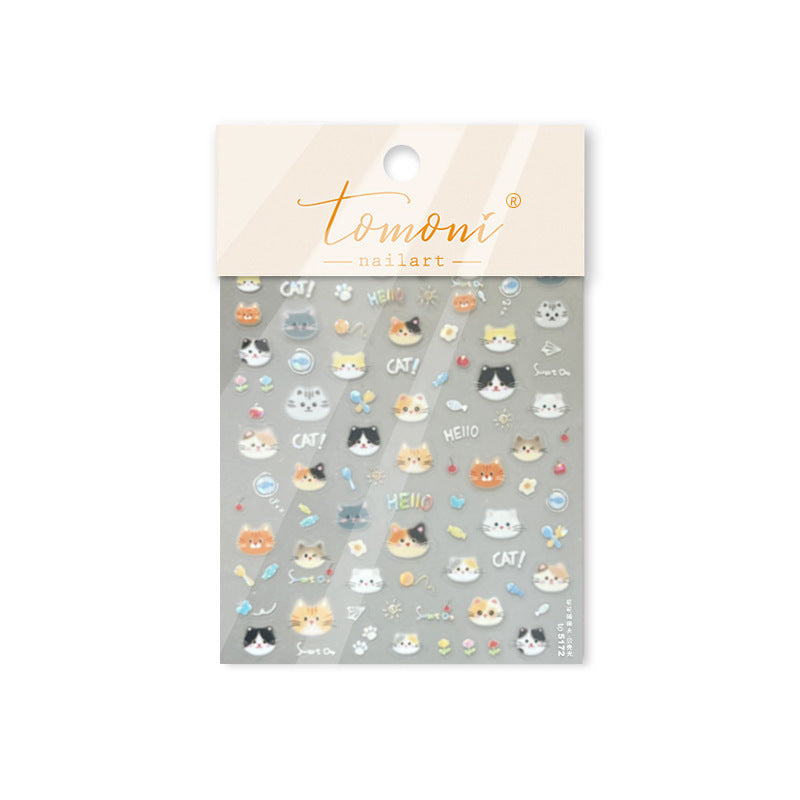 Cute Critter Dot Collection: "Playful Buddies" – 3D Embossed Nail Sticker