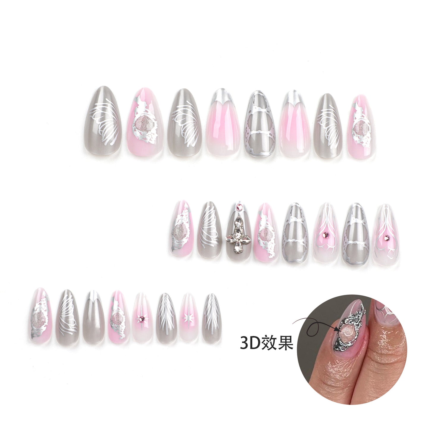 Three-dimensional water drop feeling wearing nail fake nail star love nail art pink smudge nail patch nail wholesale