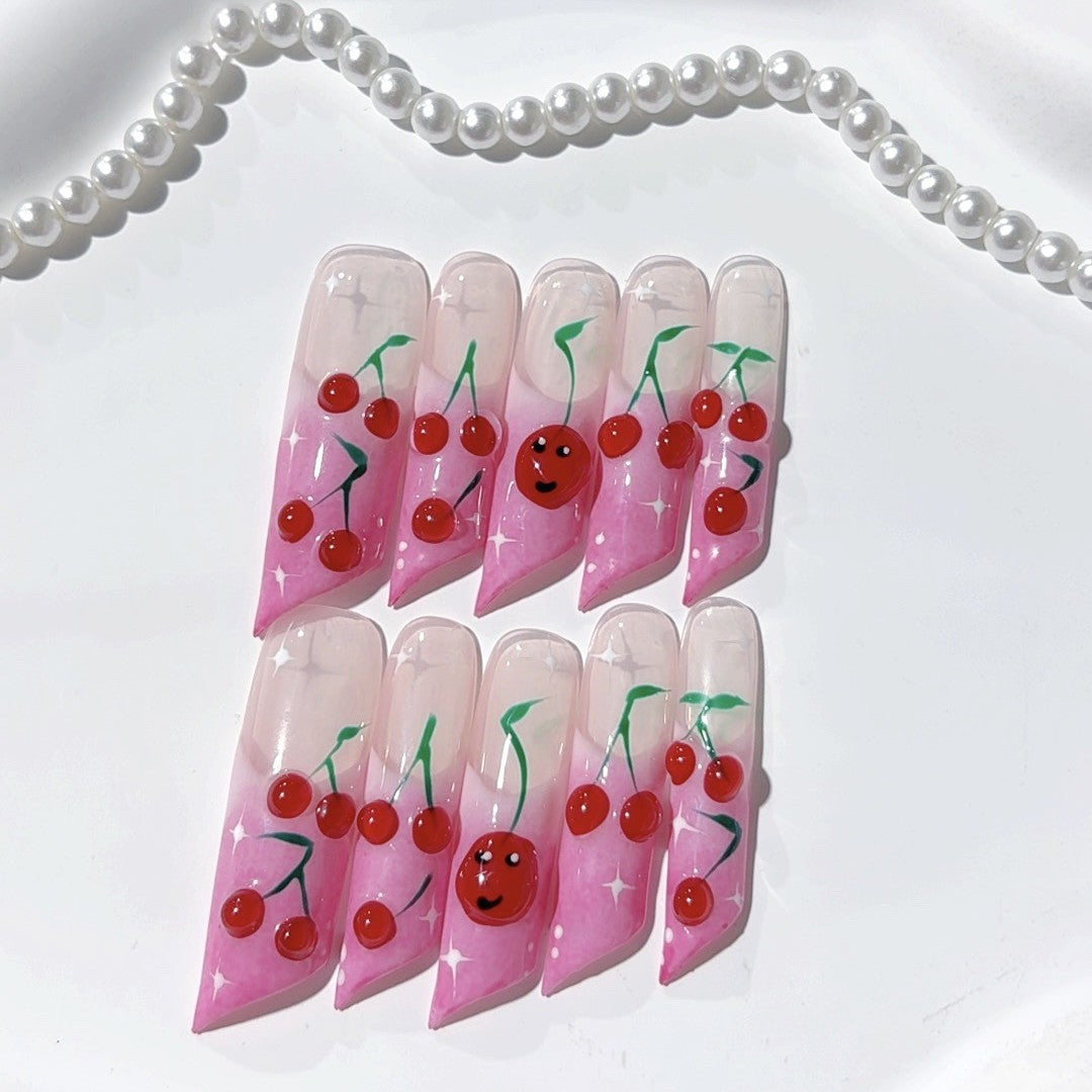 Cute Cherry Gradient Extra Long Press On Nails
