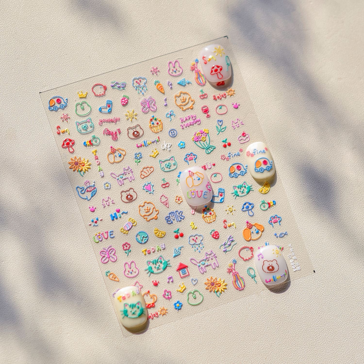Colorful Doodle Mix – Playful Retro Nail Art Stickers
