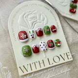 Green and Red Christmas Press‑On Nails – Reindeer & Tree Design