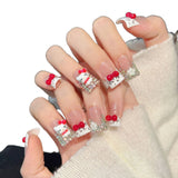 Kawaii Hello Kitty Red Bow Leopard Print Square Press-On Nails