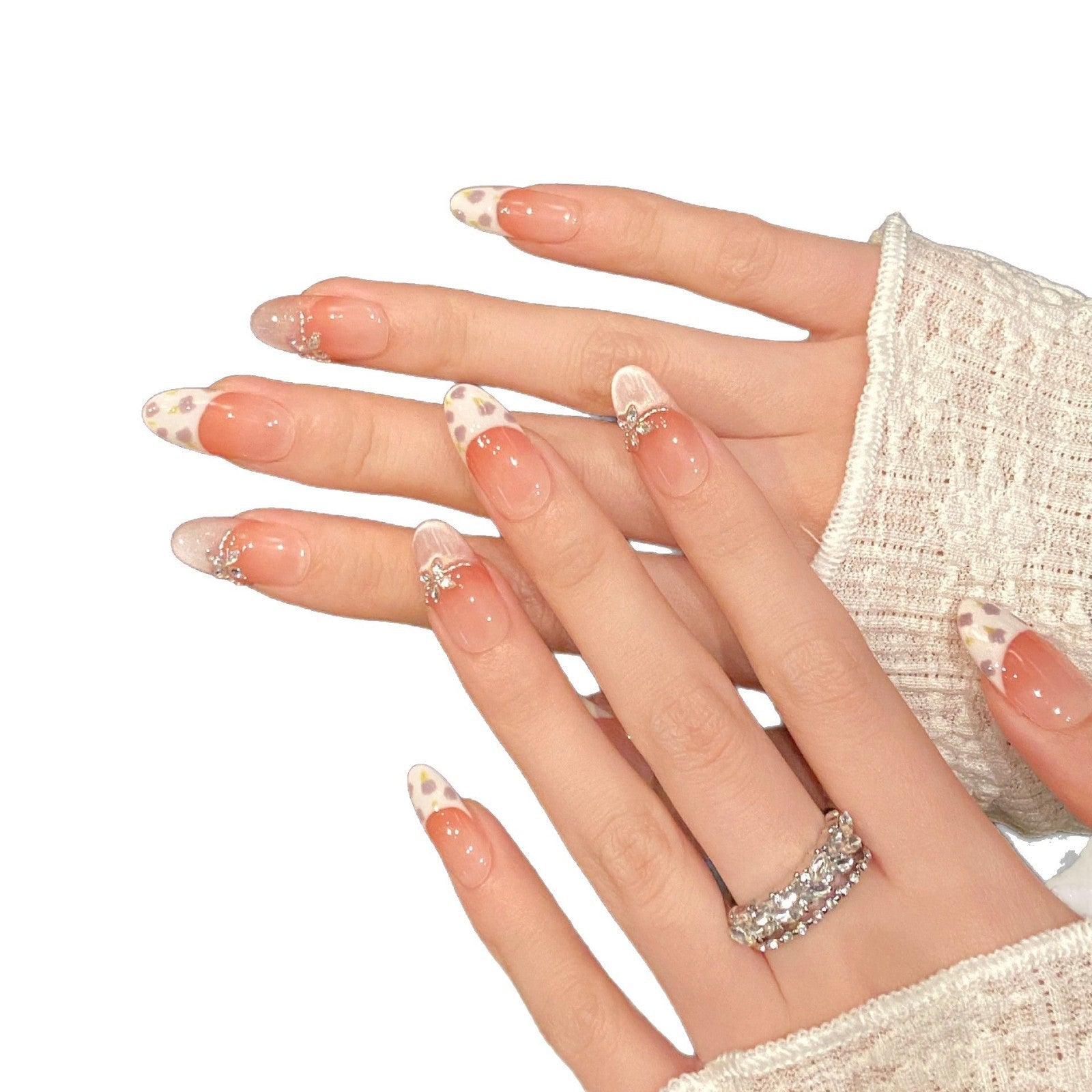 365nails: "봄의 속삭임" – 수제 스퀘어형 그라데이션 꽃무늬 네일