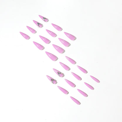 Pointed pink long ballet rhinestone nail patch press-on nails finished nail patch waterproof removable nail piece ｜365nails