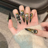 Handmade press on nails Advanced Sense Heavy Industry cat eye Black Gold Gothic Wind Factory | 365nails