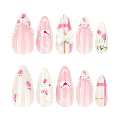 Sweet girl wind press on nails art almond fake nail cute strawberry removable nail finished product wholesale｜365nails