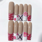 Pink Floral INS Style Long Press On Nails