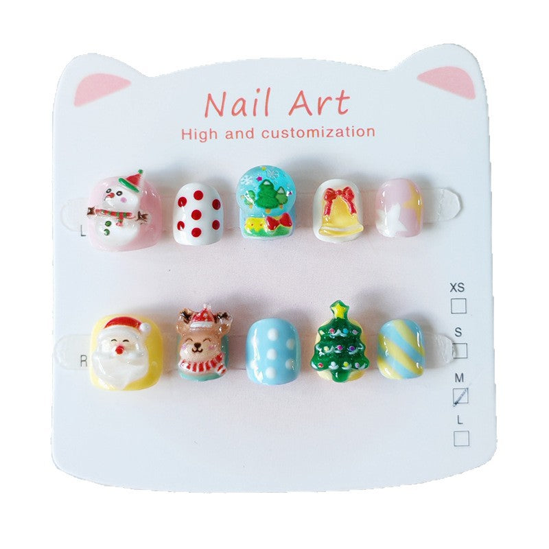 365nails：聖誕仙境 — 手工製可愛短款橢圓形穿戴甲（聖誕老人與雪人圖案）