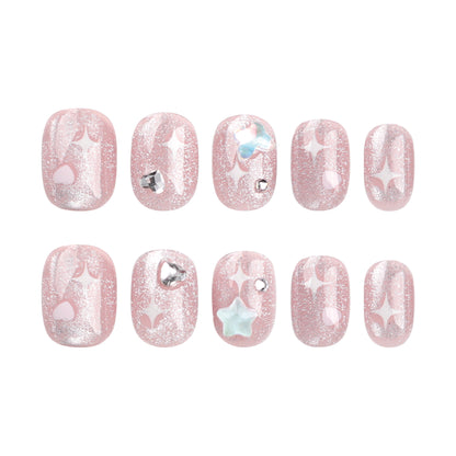 Sweet pink manicure film short love star star five pointed star ins wind press-on nails film press-on nails film｜365nails