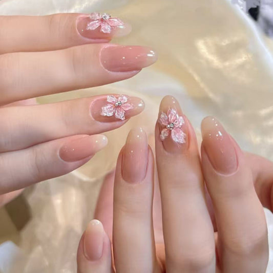Pure desire 3D three-dimensional flower  short almond nail art Internet celebrity explosion  finished product wholesale｜365nails