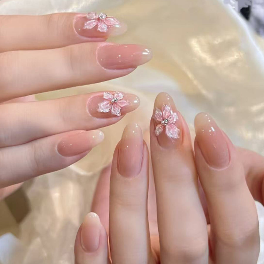 Pure desire 3D three-dimensional flower  short almond nail art Internet celebrity explosion  finished product wholesale｜365nails