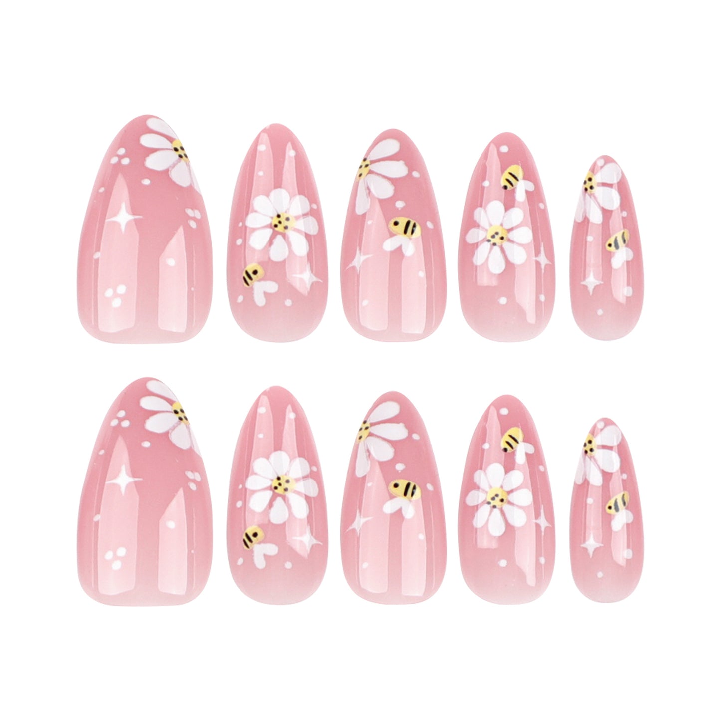 product summer little bee flower  wholesale short star  art fake nail｜365nails