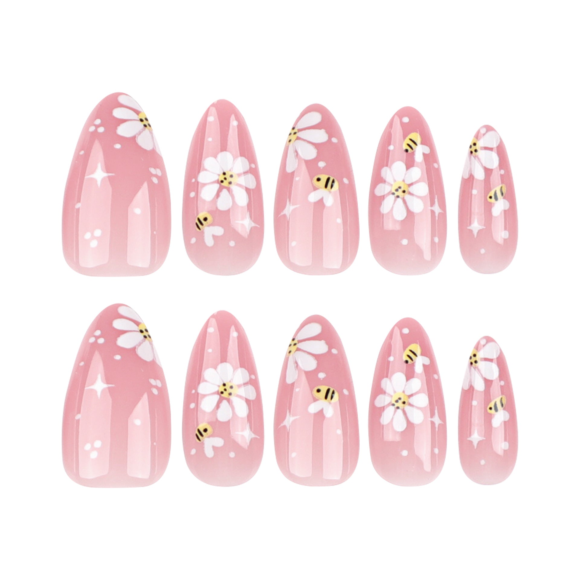 夏日小蜜蜂花朵短款星星圖案穿戴甲 批發｜365nails