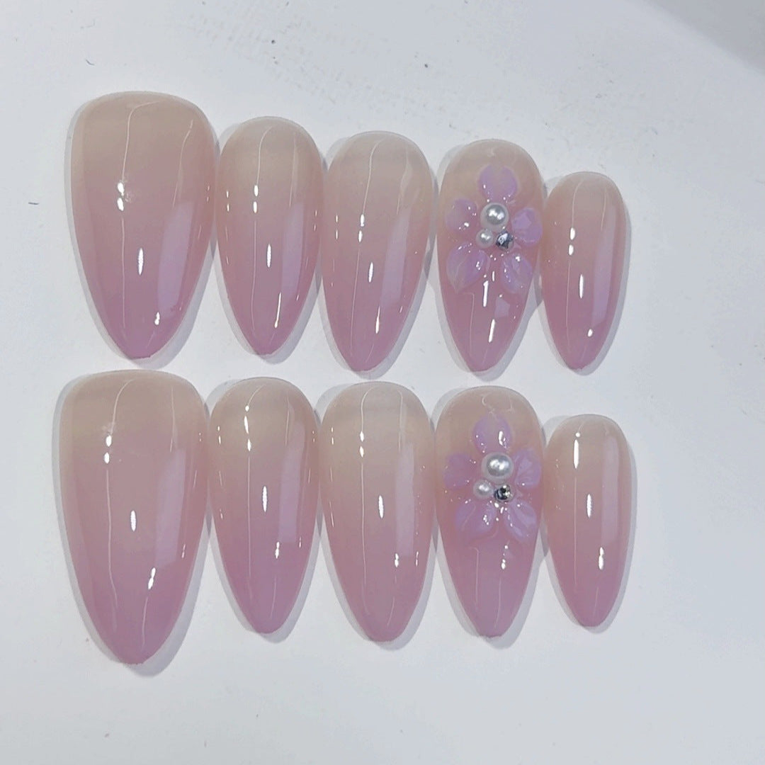 Lavender Dream: "Purple Gradient Flower" – Unhas Postiças Artesanais Formato Amêndoa